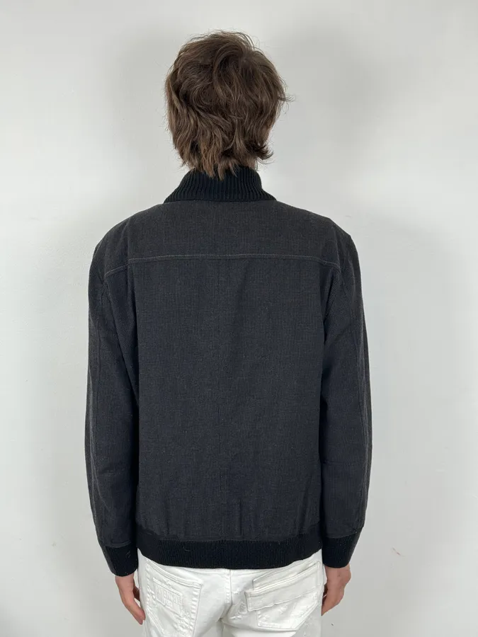 2000s Marithé + François Girbaud Grey Ribbed Wool Bomber Jacket - Image 3
