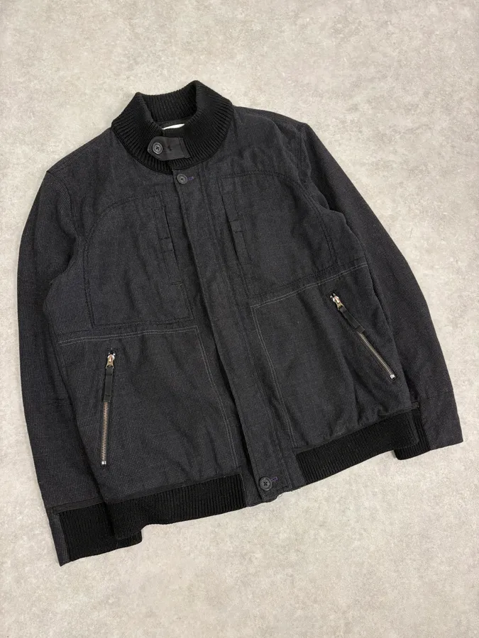 2000s Marithé + François Girbaud Grey Ribbed Wool Bomber Jacket - Image 4