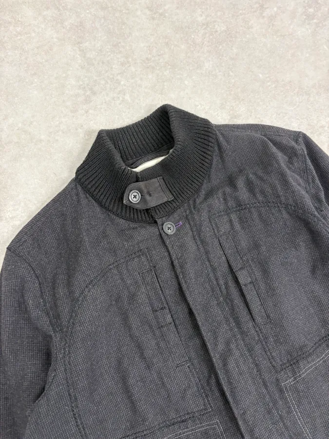 2000s Marithé + François Girbaud Grey Ribbed Wool Bomber Jacket - Image 5