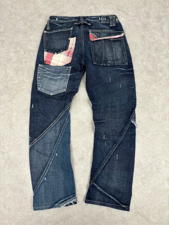 2000s Marithé + François Girbaud Multi-Patchwork Design Blue Denim Jeans - Image 6