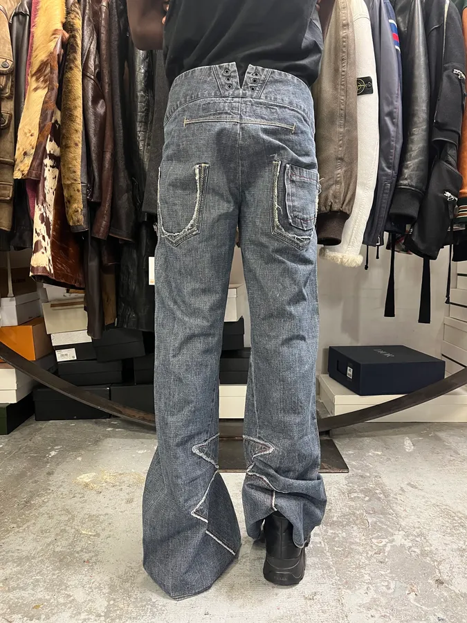2000s Marithé + François Girbaud Navy Brut Denim Flared Contemporary Jeans - Image 4
