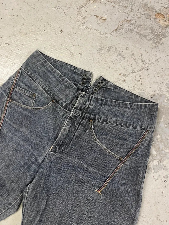2000s Marithé + François Girbaud Navy Brut Denim Flared Contemporary Jeans - Image 7