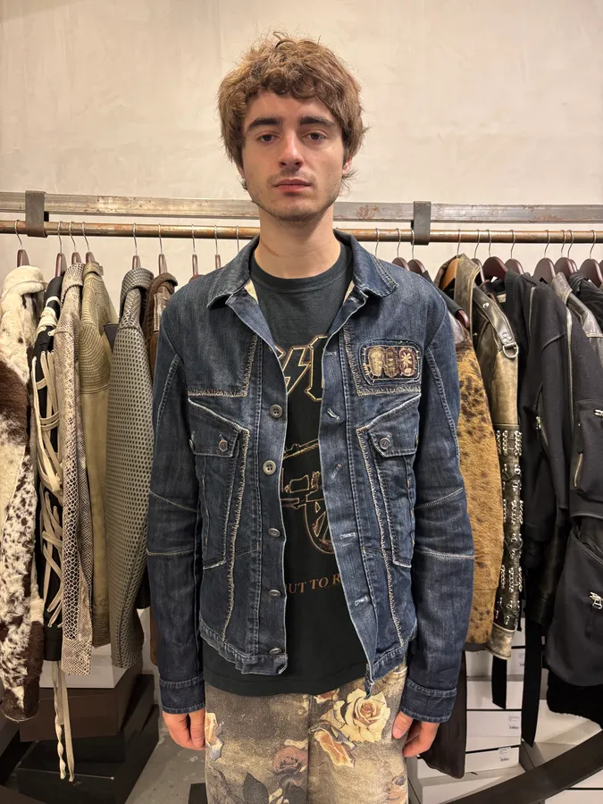 2000s Marithé + François Girbaud Navy Brut Patchwork Denim Jacket - Image 2