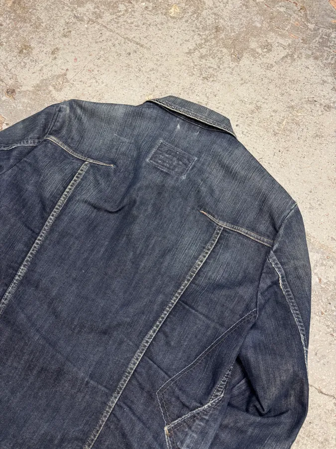2000s Marithé + François Girbaud Navy Brut Patchwork Denim Jacket - Image 6