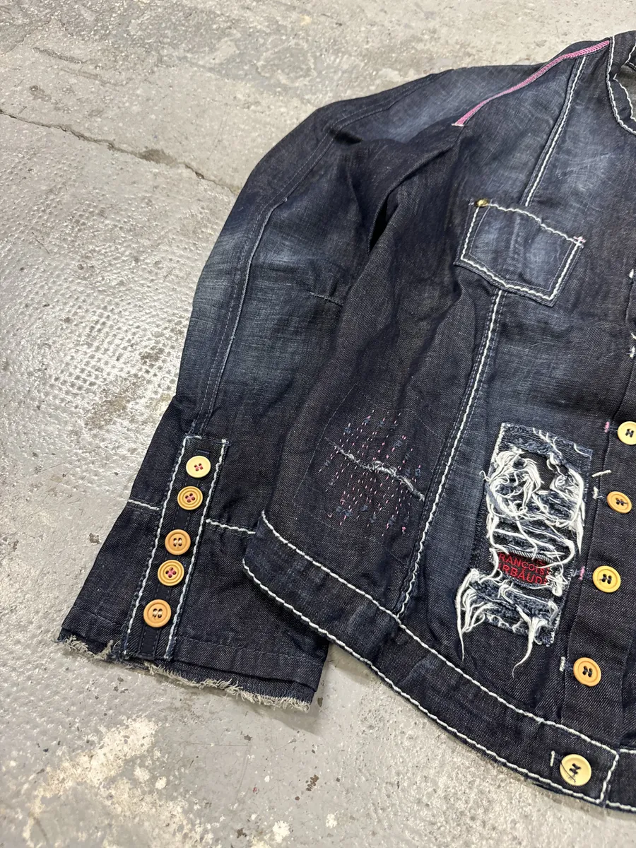 2000s Marithé + François Girbaud Navy Denim Distressed Jacket - Image 5