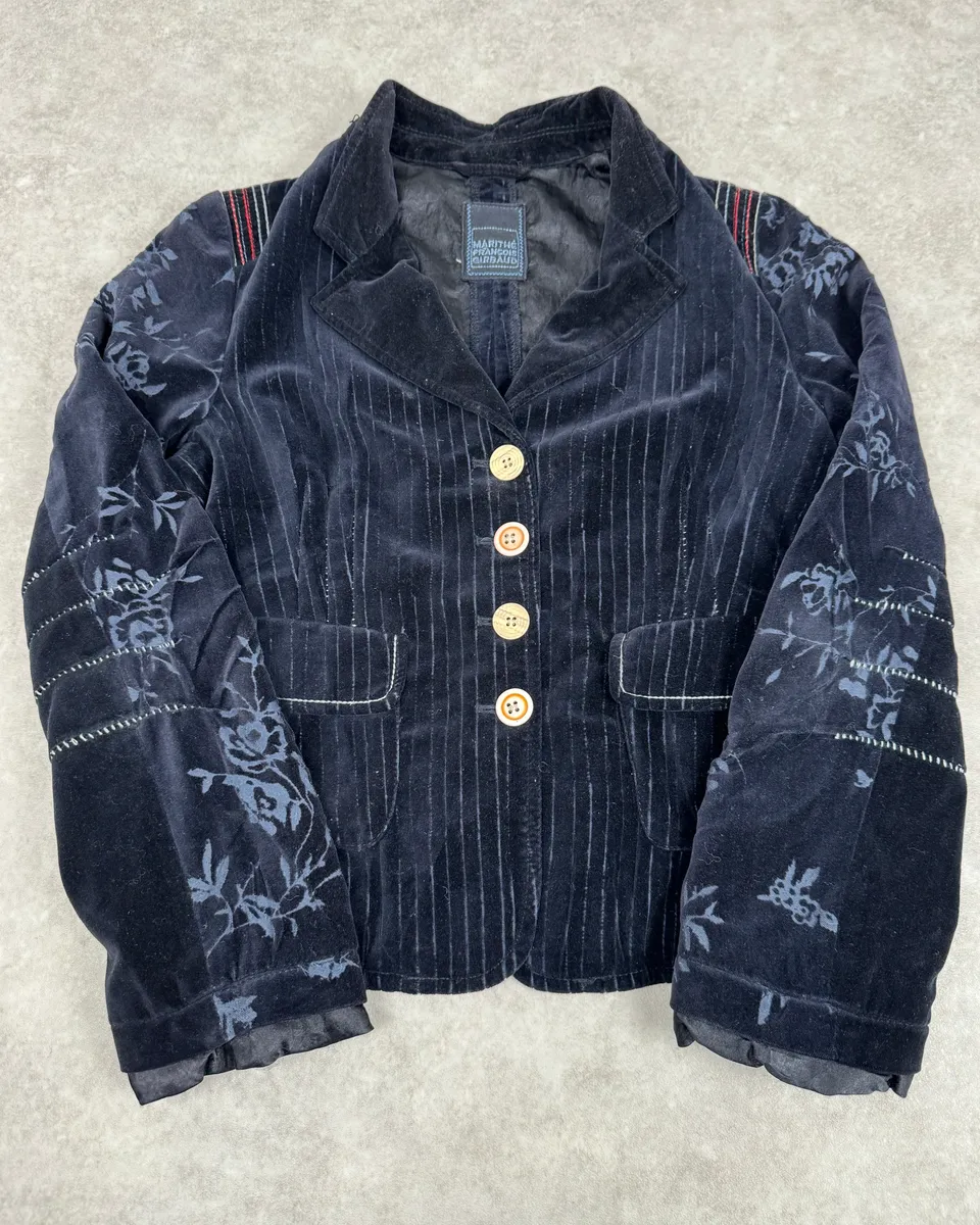 2000s Marithé + François Girbaud Navy Flowers Velvet Buttoned Jacket