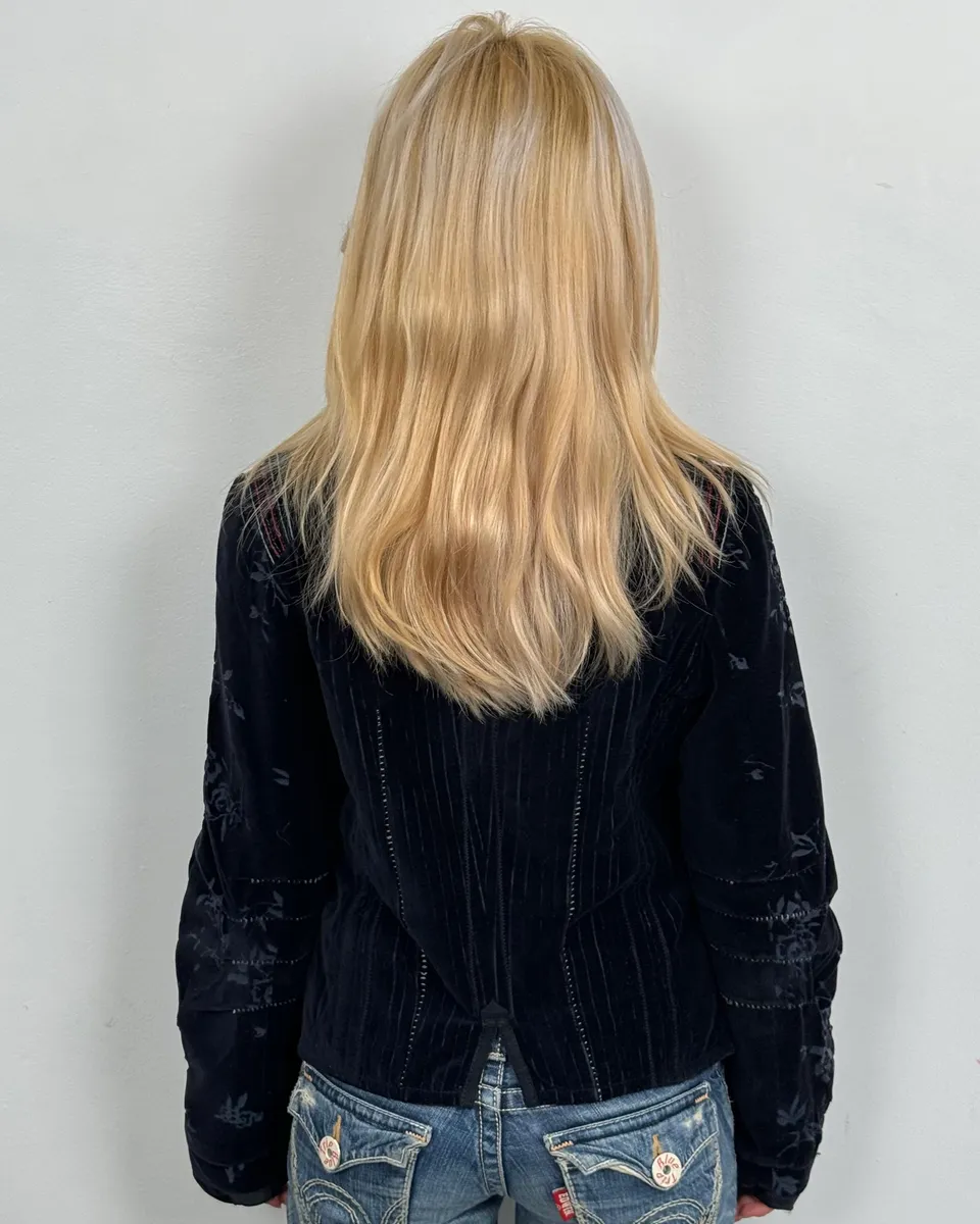 2000s Marithé + François Girbaud Navy Flowers Velvet Buttoned Jacket - Image 3