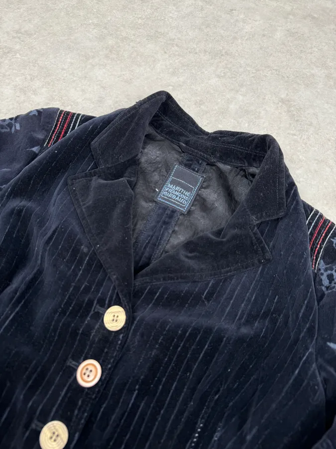 2000s Marithé + François Girbaud Navy Flowers Velvet Buttoned Jacket - Image 5