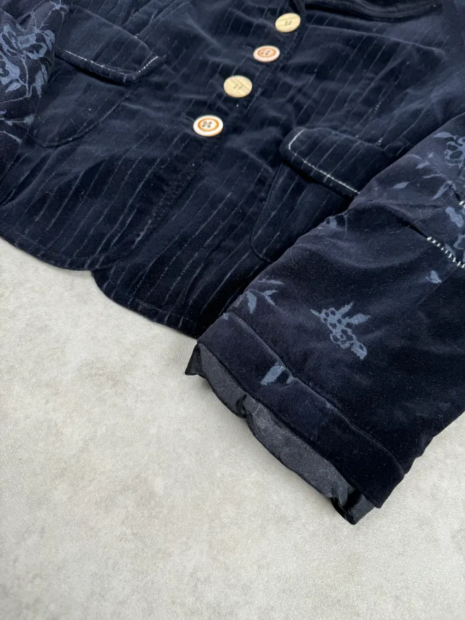 2000s Marithé + François Girbaud Navy Flowers Velvet Buttoned Jacket - Image 6