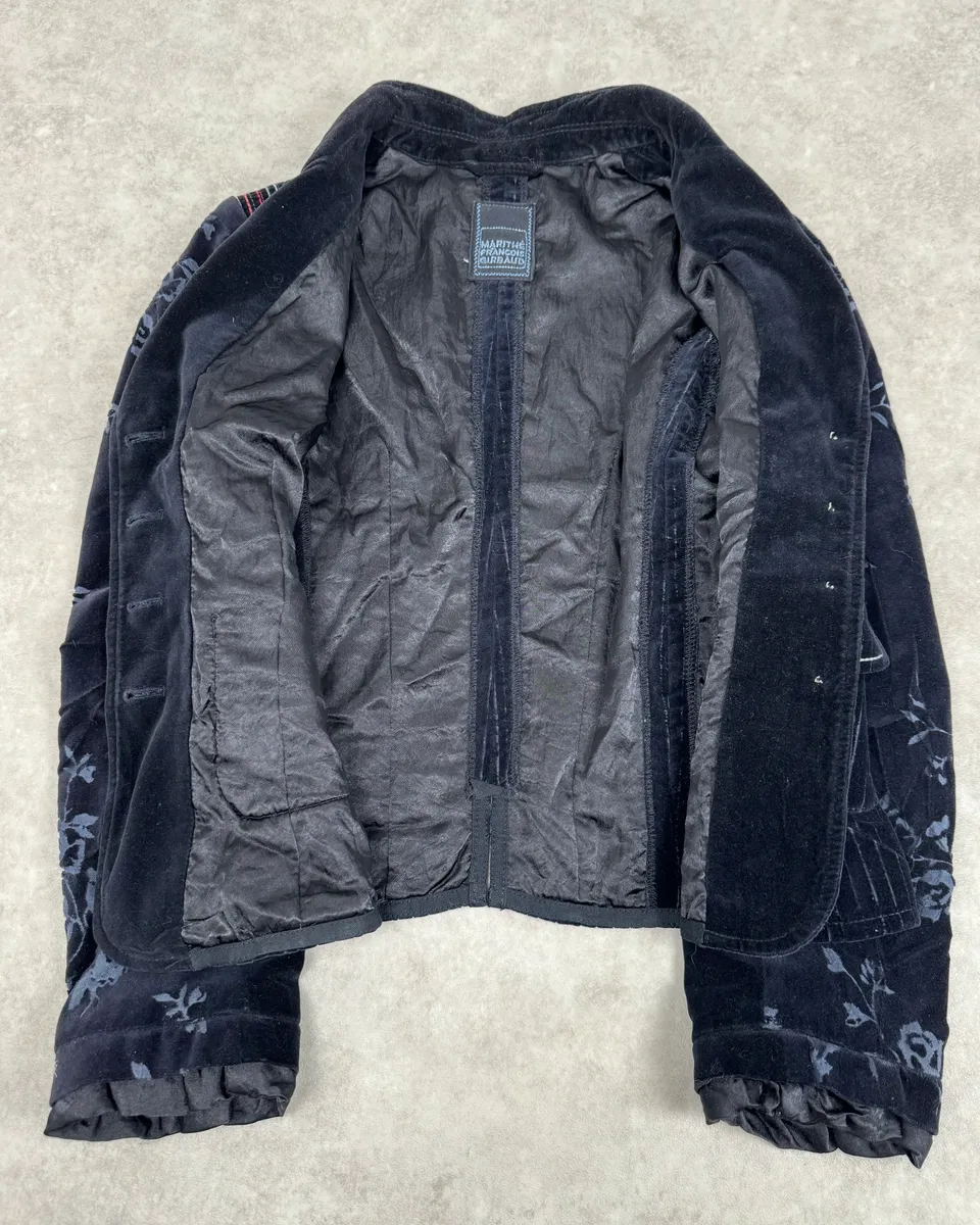 2000s Marithé + François Girbaud Navy Flowers Velvet Buttoned Jacket - Image 8
