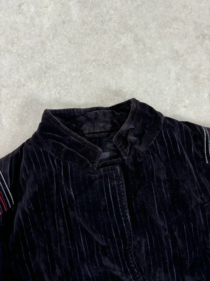 2000s Marithé + François Girbaud Navy Velvet Floral Blazer Jacket - Image 4