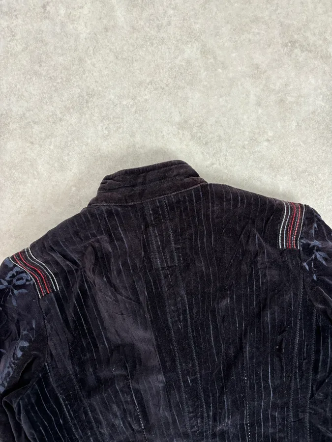 2000s Marithé + François Girbaud Navy Velvet Floral Blazer Jacket - Image 6