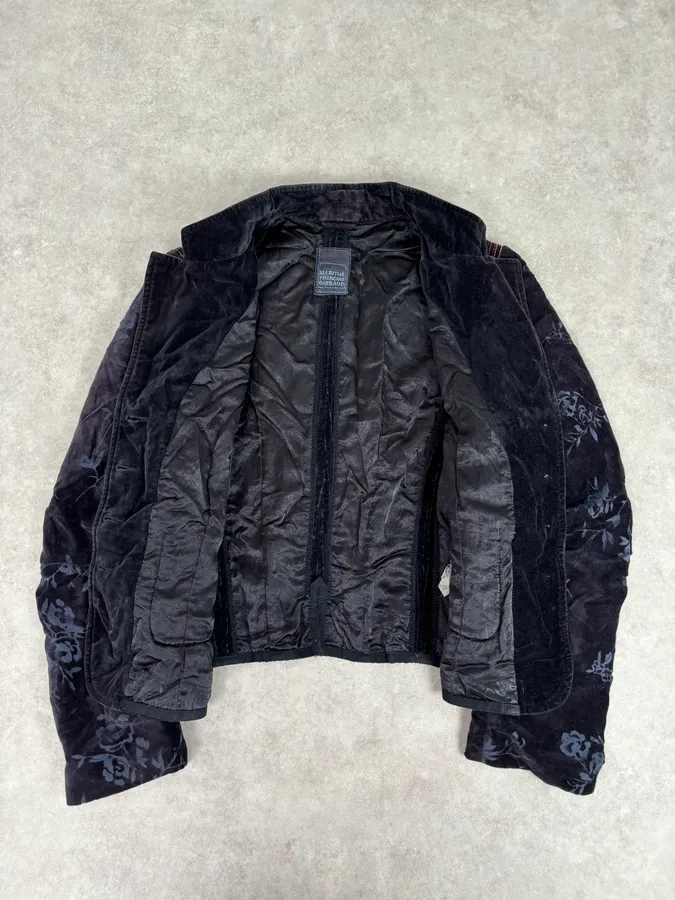 2000s Marithé + François Girbaud Navy Velvet Floral Blazer Jacket - Image 7