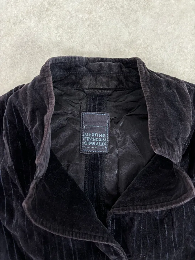 2000s Marithé + François Girbaud Navy Velvet Floral Blazer Jacket - Image 8