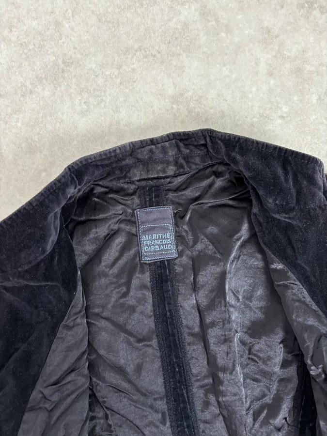 2000s Marithé + François Girbaud Navy Velvet Floral Blazer Jacket - Image 9