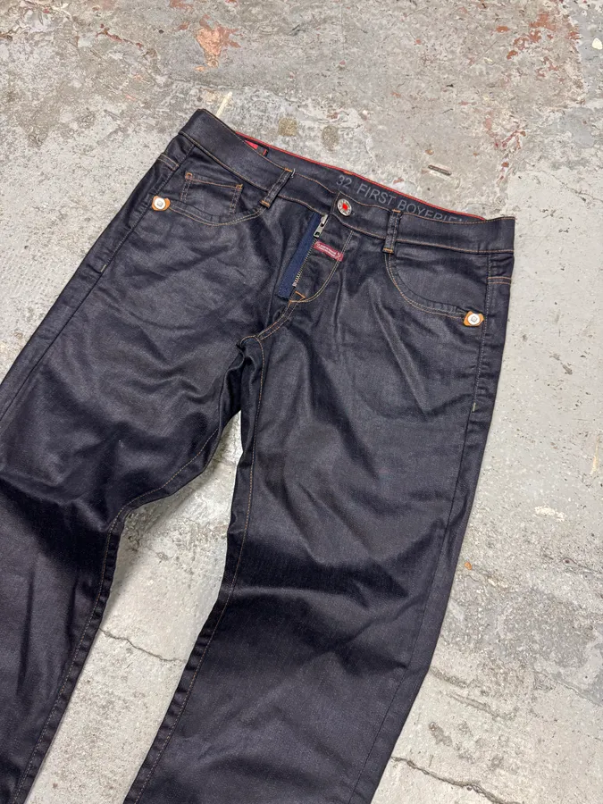 2000s Marithé + François Girbaud Navy Waxed Effect Slim Pants - Image 9