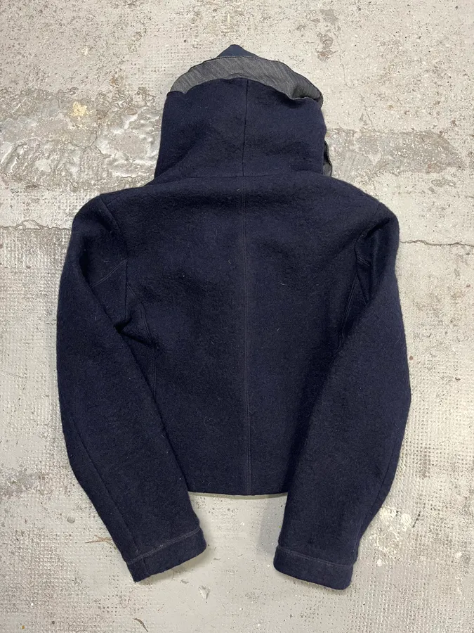 2000s Marithé + François Girbaud Navy Wool Buttoned Extra Collar Jacket - Image 11