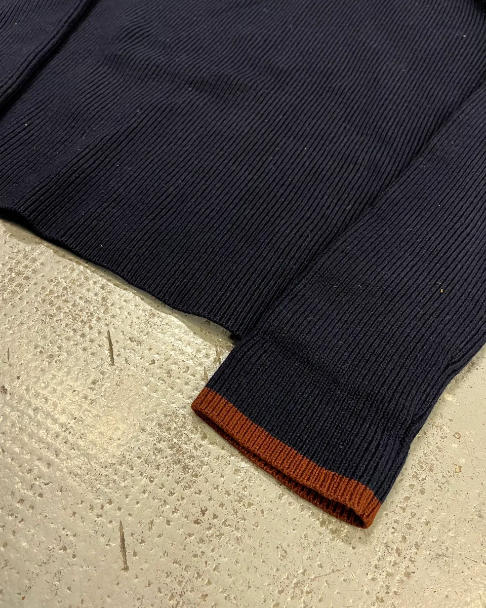 2000s Marithé + François Girbaud Navy Wool Contrast Cuff Sweater - Image 6