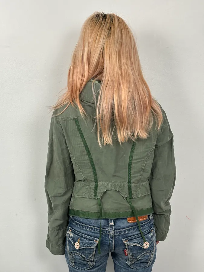 2000s Marithé + François Girbaud Olive Flowers Bondage Jacket - Image 3