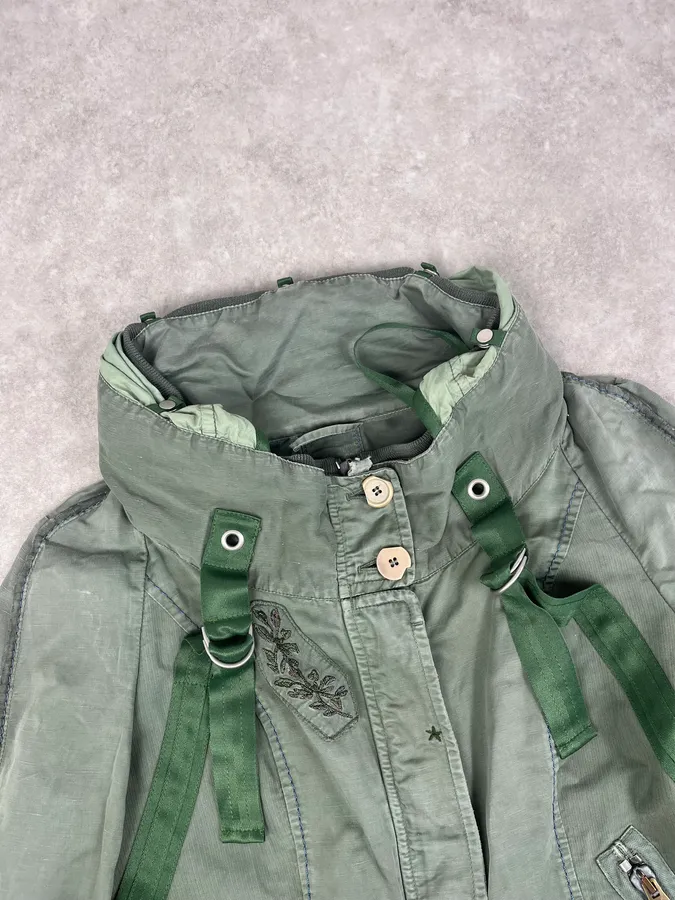 2000s Marithé + François Girbaud Olive Flowers Bondage Jacket - Image 5