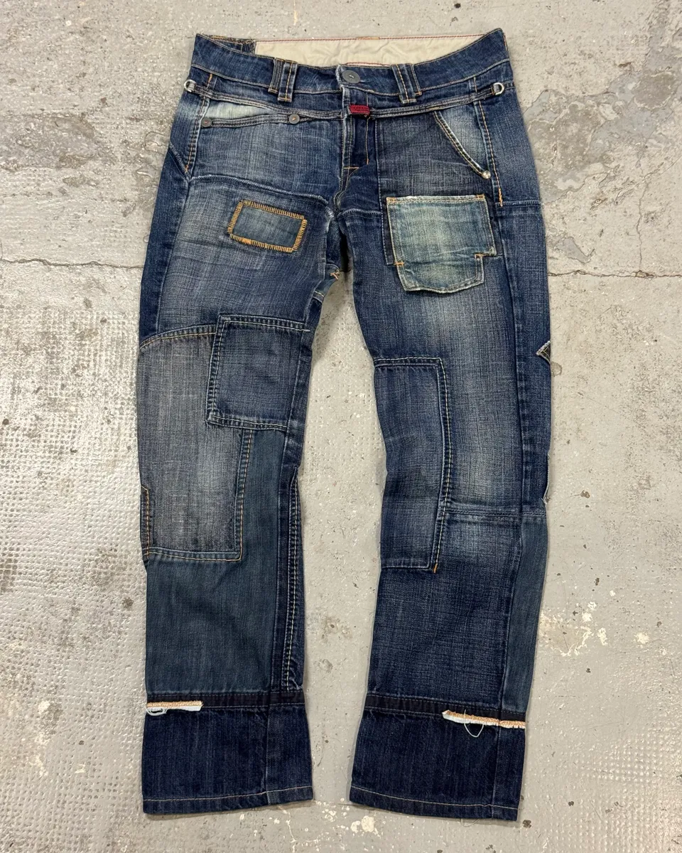 2000s Marithé + François Girbaud Patchwork Blue Denim Jeans
