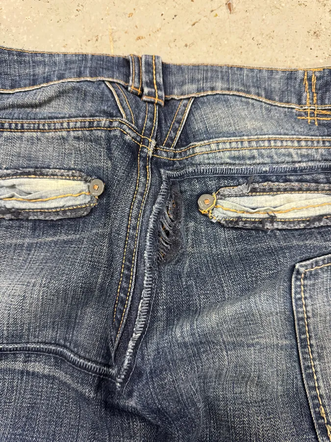 2000s Marithé + François Girbaud Patchwork Blue Denim Jeans - Image 11