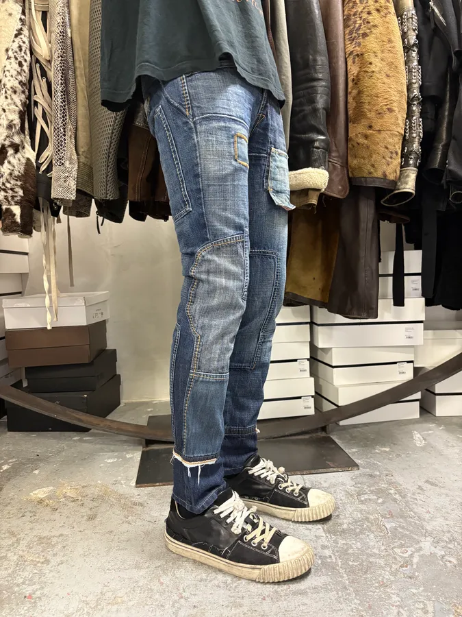 2000s Marithé + François Girbaud Patchwork Blue Denim Jeans - Image 3
