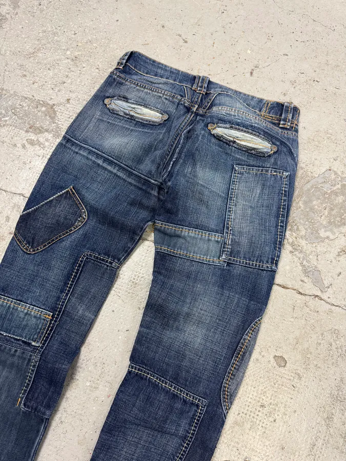 2000s Marithé + François Girbaud Patchwork Blue Denim Jeans - Image 6