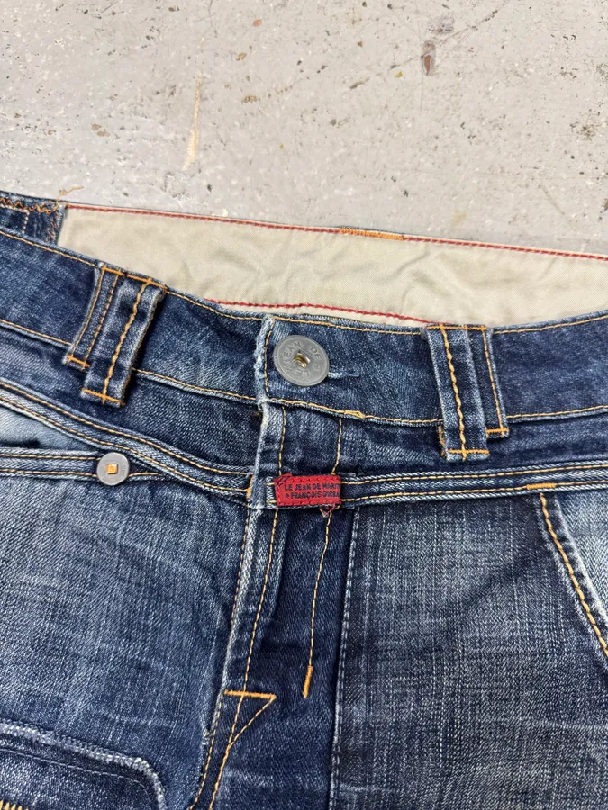 2000s Marithé + François Girbaud Patchwork Blue Denim Jeans - Image 7