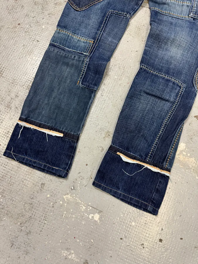 2000s Marithé + François Girbaud Patchwork Blue Denim Jeans - Image 8