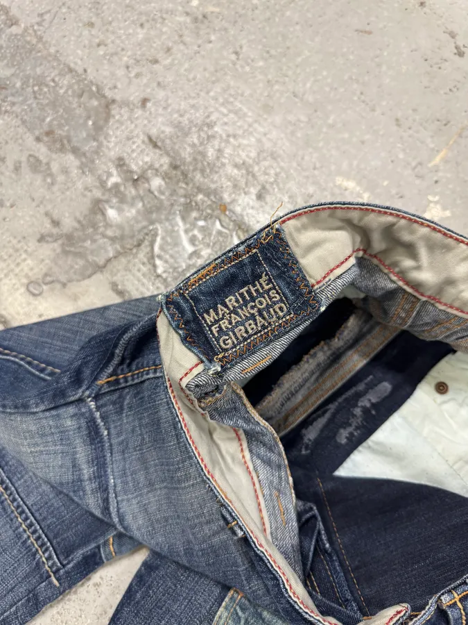 2000s Marithé + François Girbaud Patchwork Blue Denim Jeans - Image 9