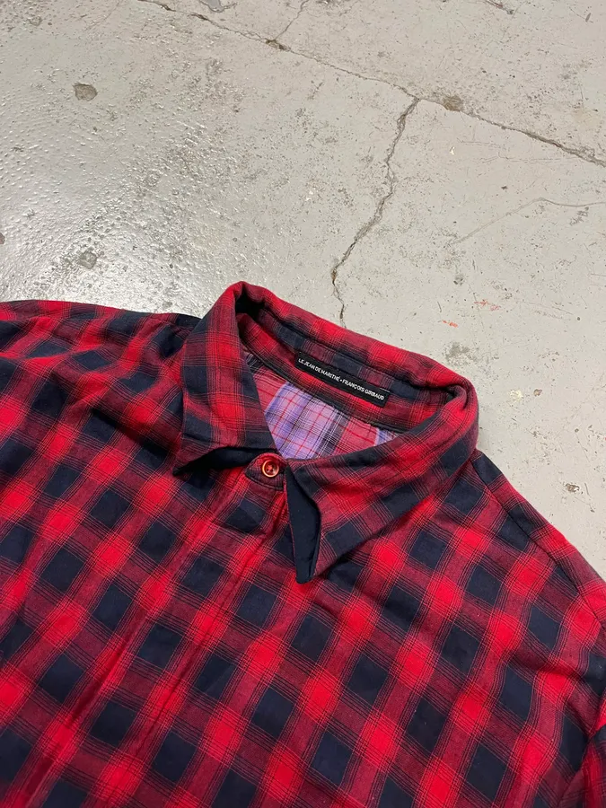 2000s Marithé + François Girbaud Red Black Plaid Cotton Shirt - Image 4