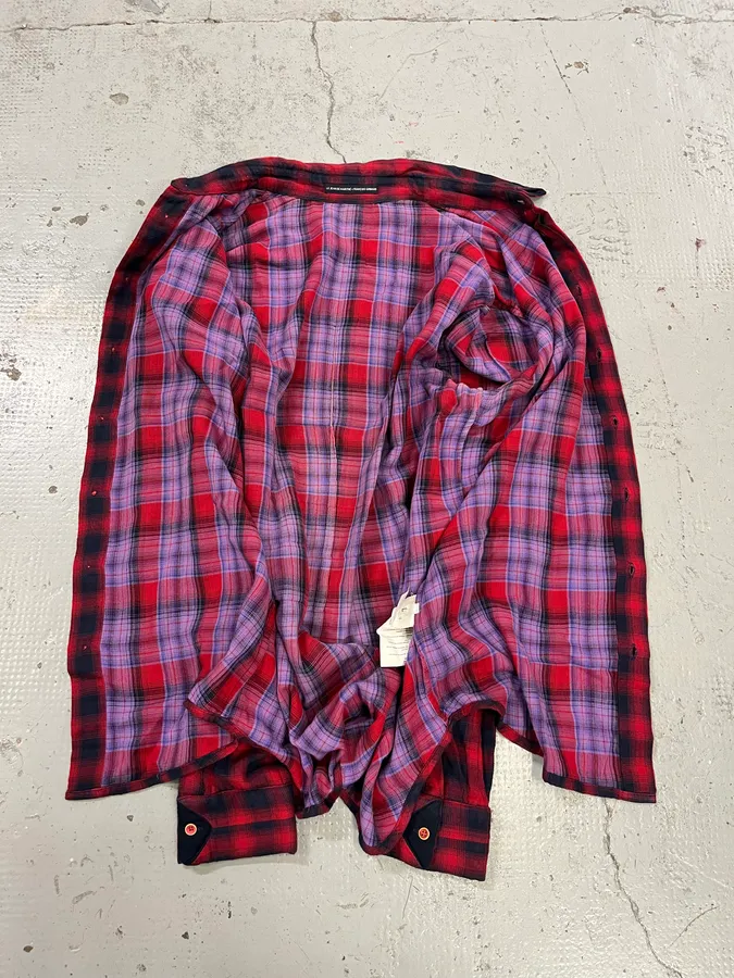 2000s Marithé + François Girbaud Red Black Plaid Cotton Shirt - Image 8