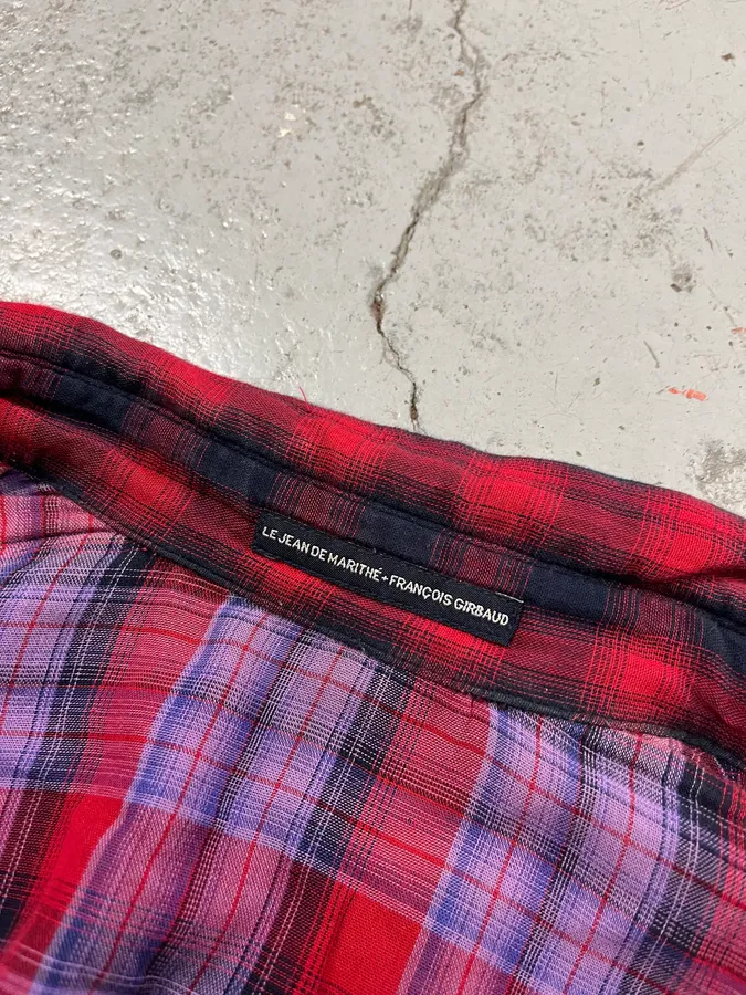 2000s Marithé + François Girbaud Red Black Plaid Cotton Shirt - Image 9
