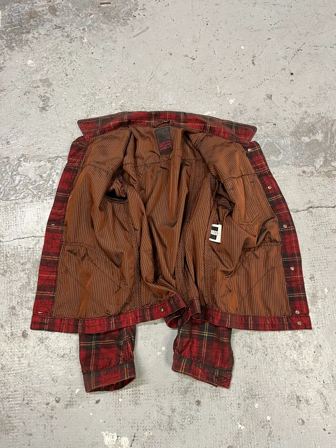 2000s Marithé + François Girbaud Red Tartan Velvet Buttoned Jacket - Image 9