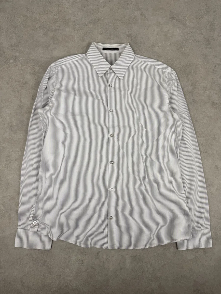 2000s Marithé + François Girbaud White & Blue Striped Signature Shirt - Image 10