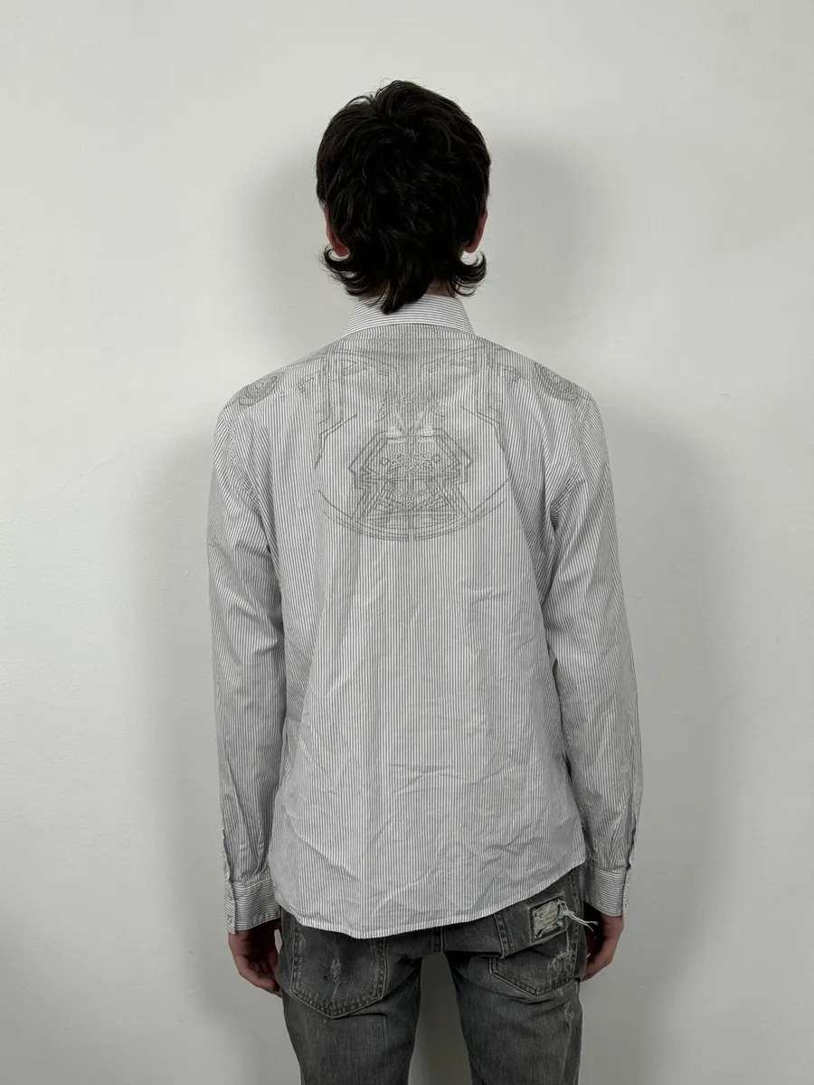 2000s Marithé + François Girbaud White & Blue Striped Signature Shirt - Image 3