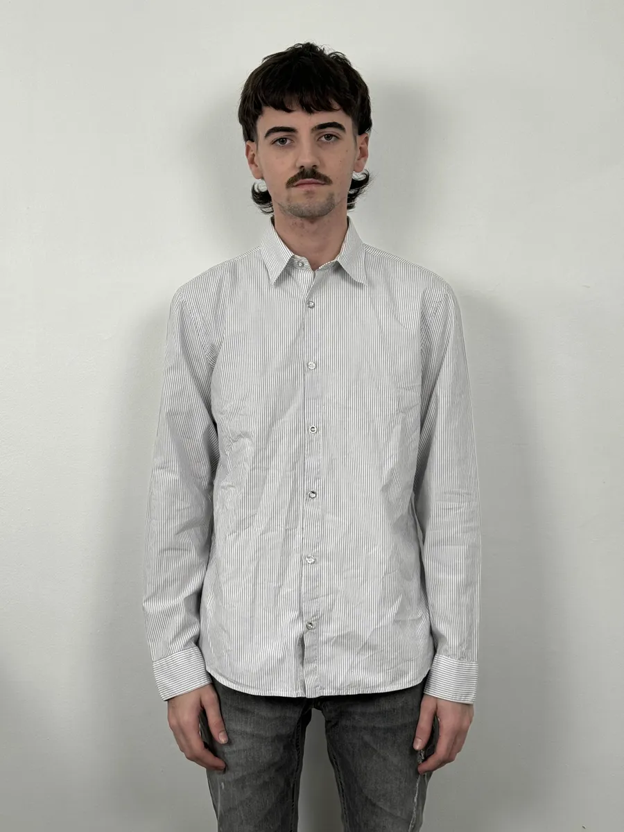 2000s Marithé + François Girbaud White & Blue Striped Signature Shirt - Image 4