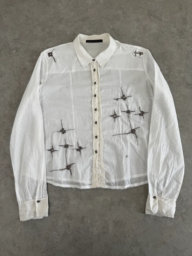 2000s Marithé + François Girbaud White Embroidered Stars Shirt