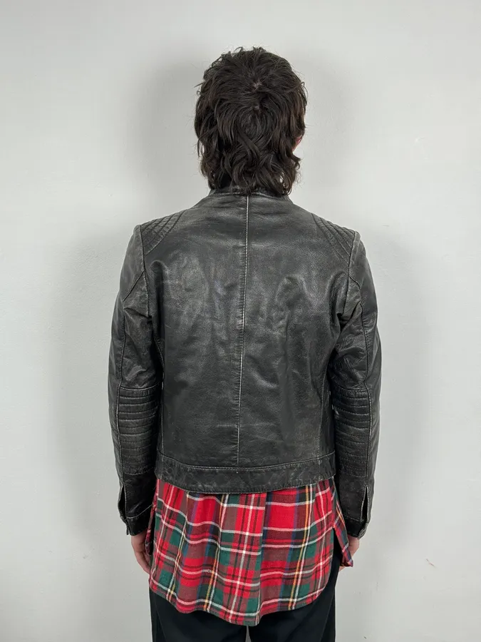 2000s Massimo Rebecchi Biker Black Eroded Leather Jacket - Image 3