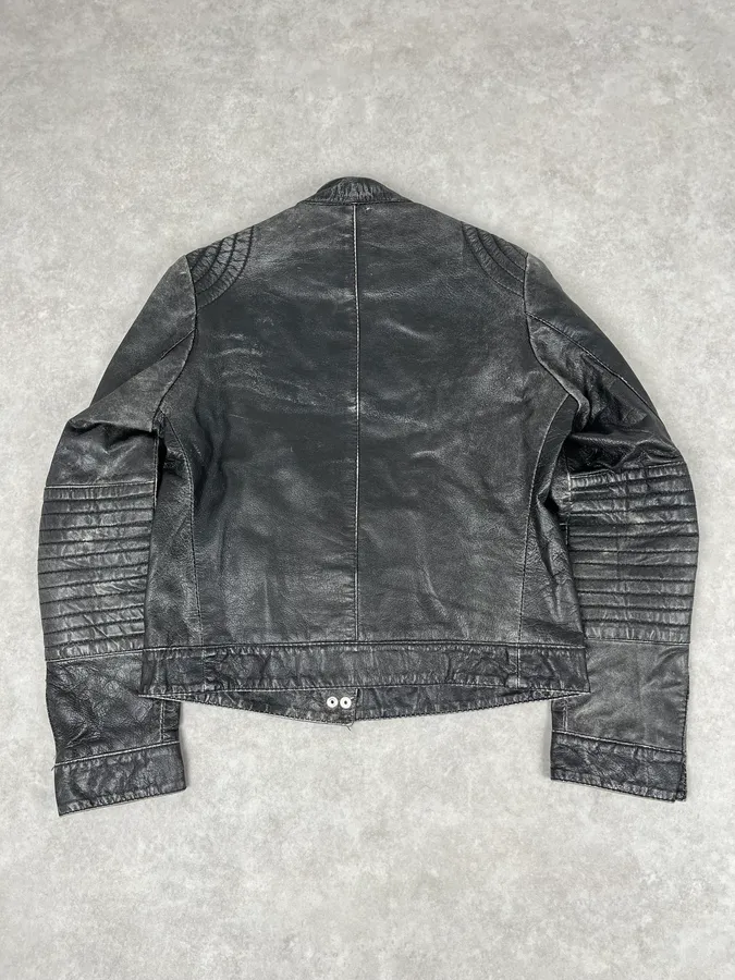 2000s Massimo Rebecchi Biker Black Eroded Leather Jacket - Image 6