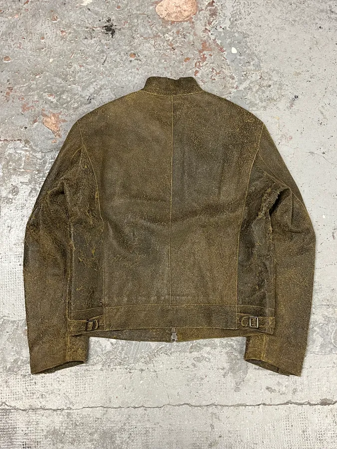 2000s Massimo Rebecchi Biker Raw Brown Leather Jacket - Image 6