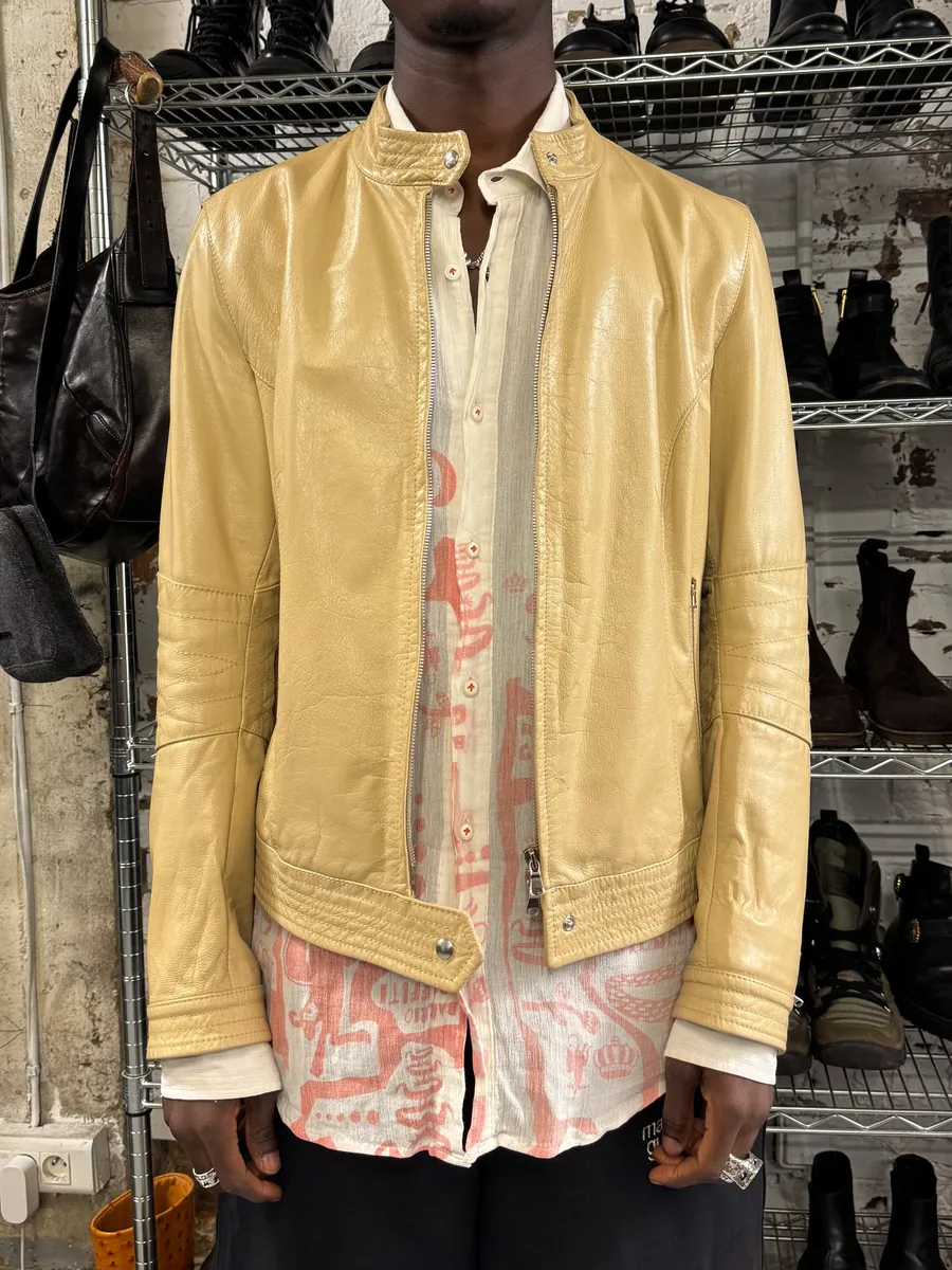 2000s Massimo Rebecchi Biker White Cream Leather Jacket - Image 2