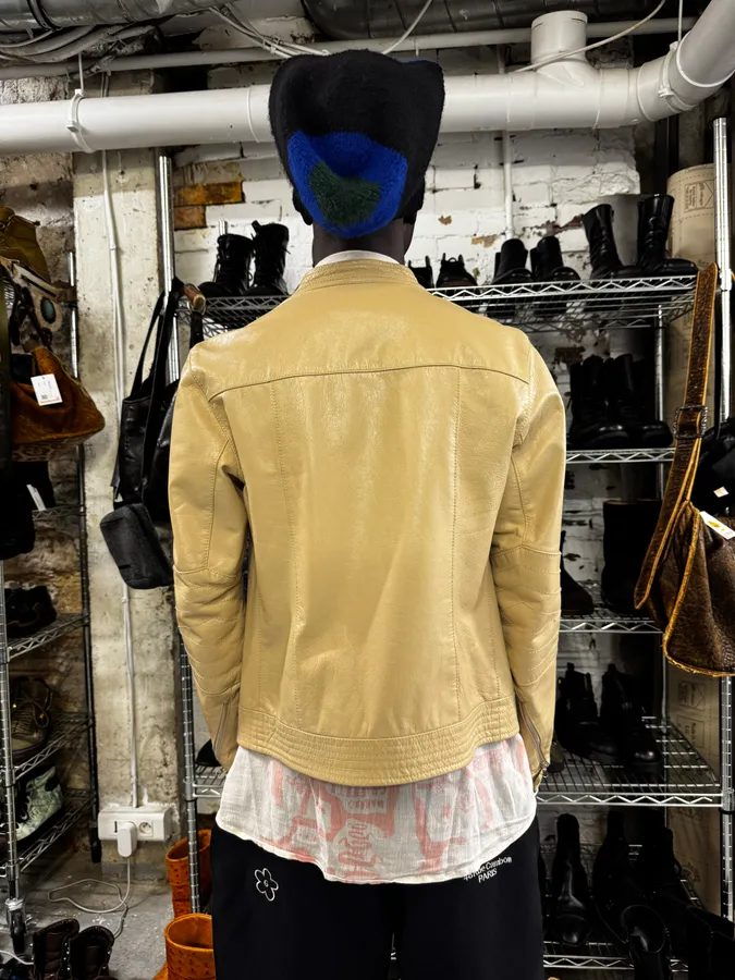 2000s Massimo Rebecchi Biker White Cream Leather Jacket - Image 3