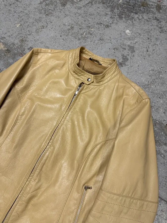 2000s Massimo Rebecchi Biker White Cream Leather Jacket - Image 4