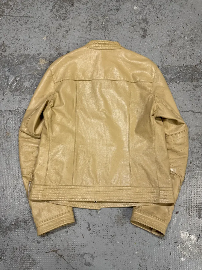 2000s Massimo Rebecchi Biker White Cream Leather Jacket - Image 5