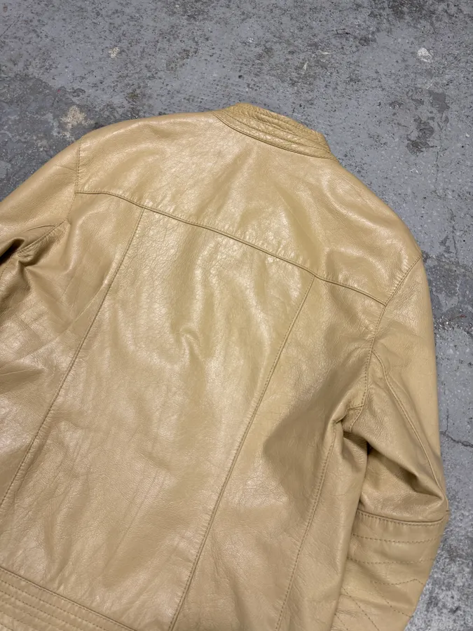2000s Massimo Rebecchi Biker White Cream Leather Jacket - Image 6
