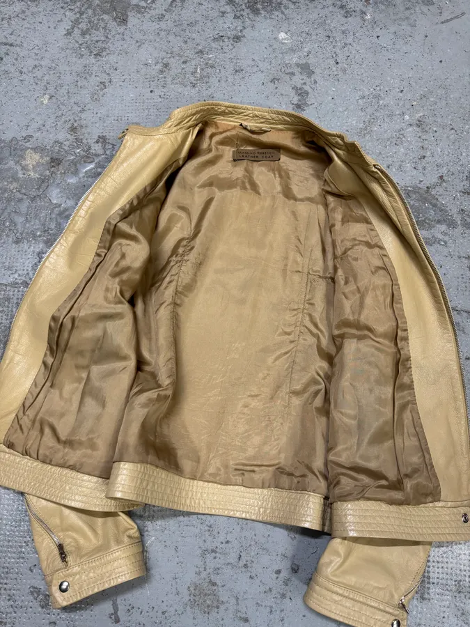 2000s Massimo Rebecchi Biker White Cream Leather Jacket - Image 8