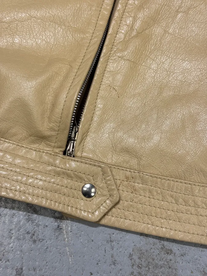 2000s Massimo Rebecchi Biker White Cream Leather Jacket - Image 9