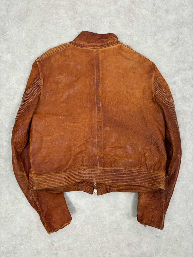 2000s Massimo Rebecchi Cognac Biker Leather Jacket - Image 4